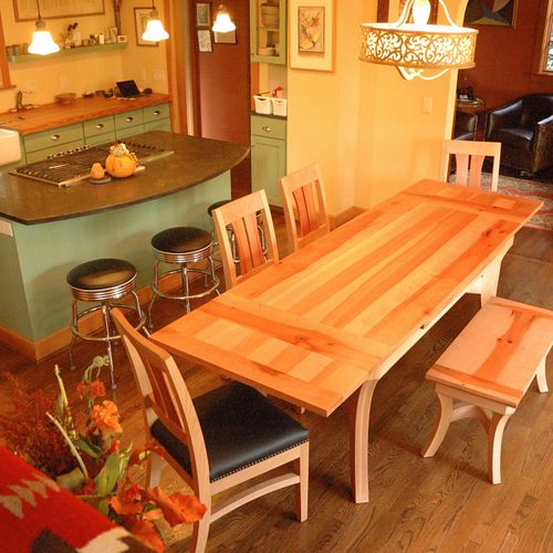 Madrone Dutch Pullout Dining Table, Chairs & Bench