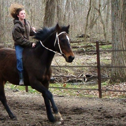 This is my Thoroughbred gelding, Roscoe, and I on 