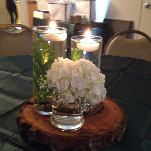Center pieces at wedding of Michelle & Jake at Riv