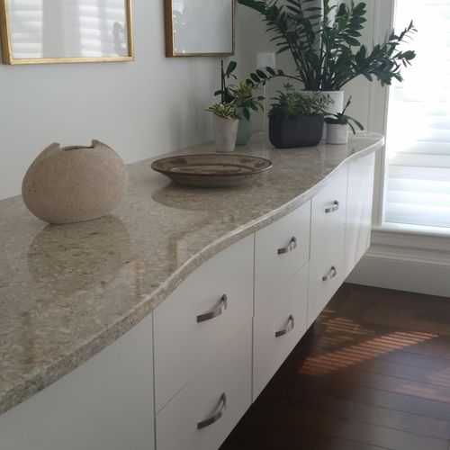 Buffet designed with stone top