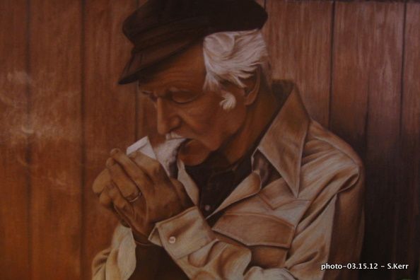 23 in. x 35 in. Colored Pencil. "Papa Lighting a P