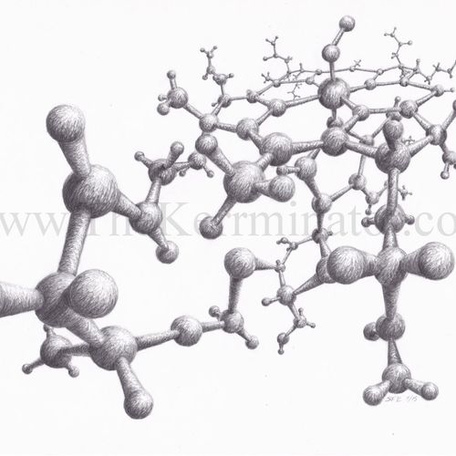 Graphite Pencil. B12 Cobalamin. Molecular illustra