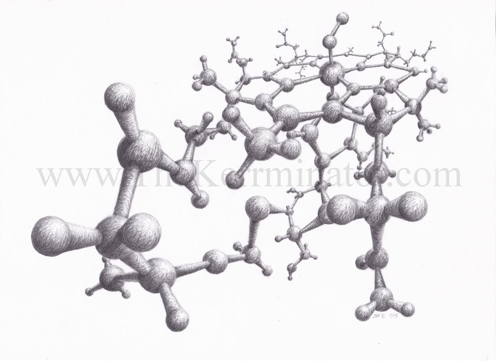 Graphite Pencil. B12 Cobalamin. Molecular illustra