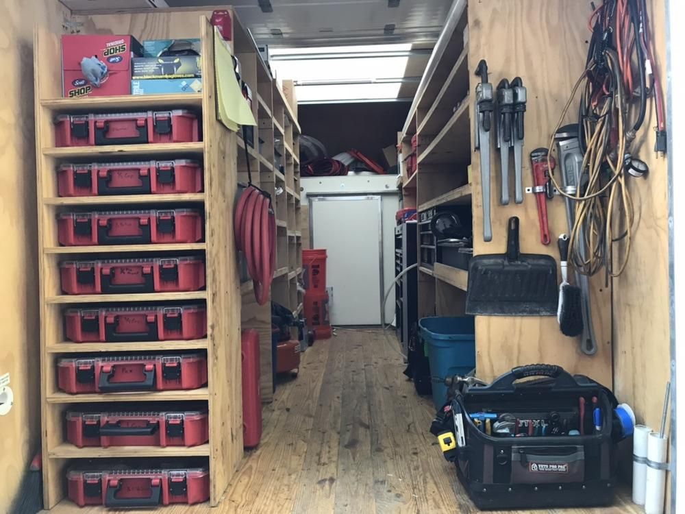 Well organized and fully stocked service truck.