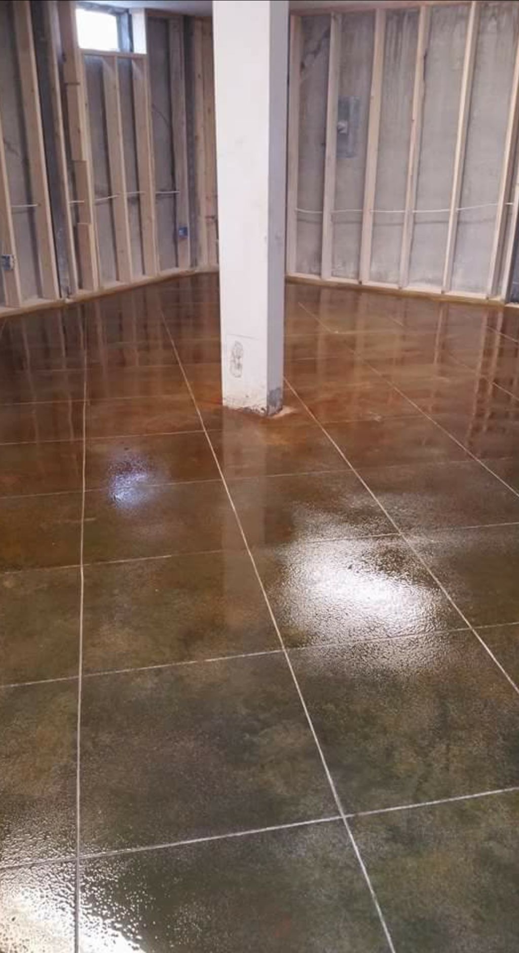 After cutting a tile pattern on the floor we appli