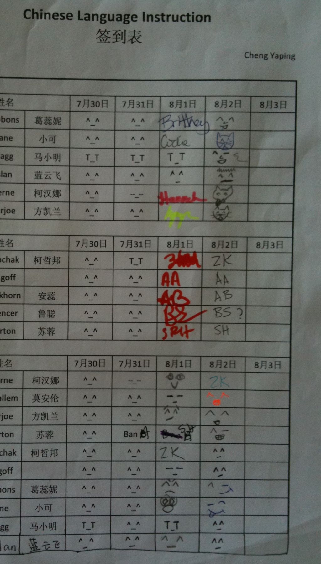 Chinese Instructor for an international NGO