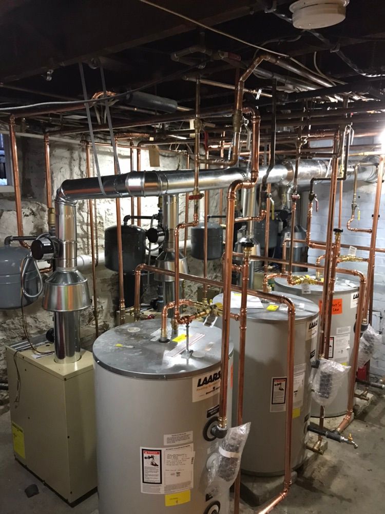 4 inderect water heaters and 4 forced hot water bo
