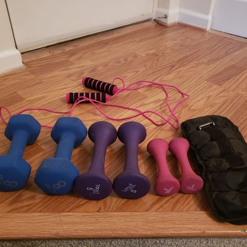 Dumbbells,  ankle weights & jump rope