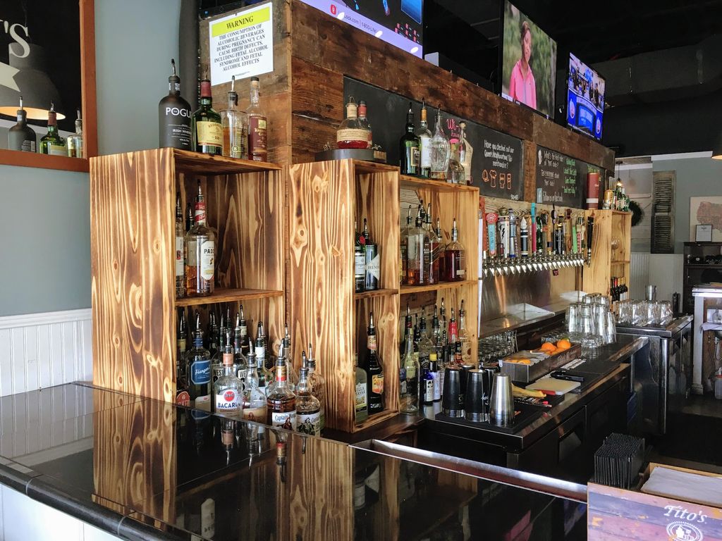 Burnt wood shelving for local restaurant.  