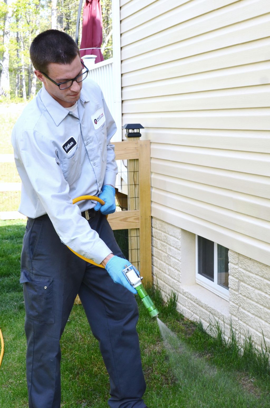 Spraying the perimeter of the home. 
