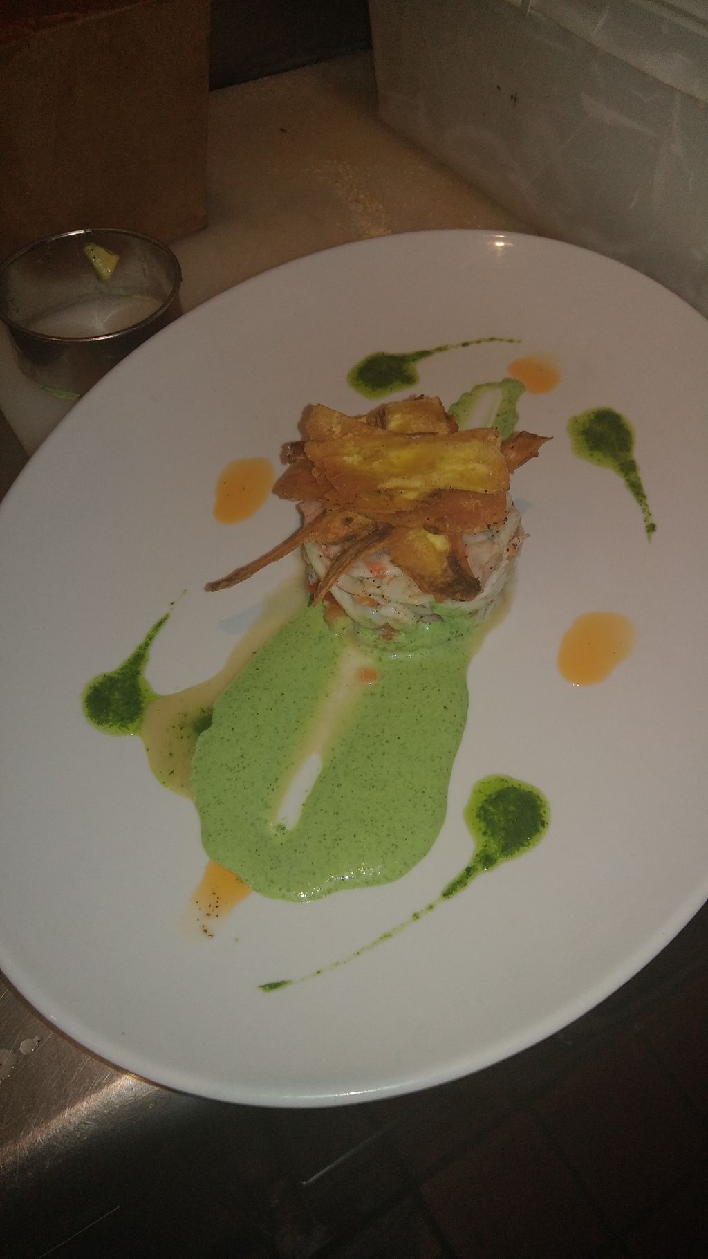 Shrimp ceviche, Cilantro lime aioli, cilantro sauc