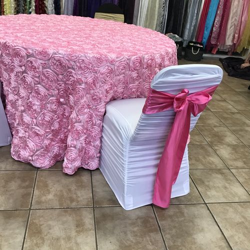 Table cloths and chair covers we have all colors 