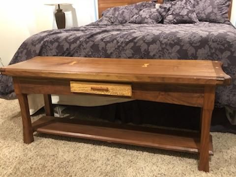 Walnut coffee table with a spalted sycamore drawer