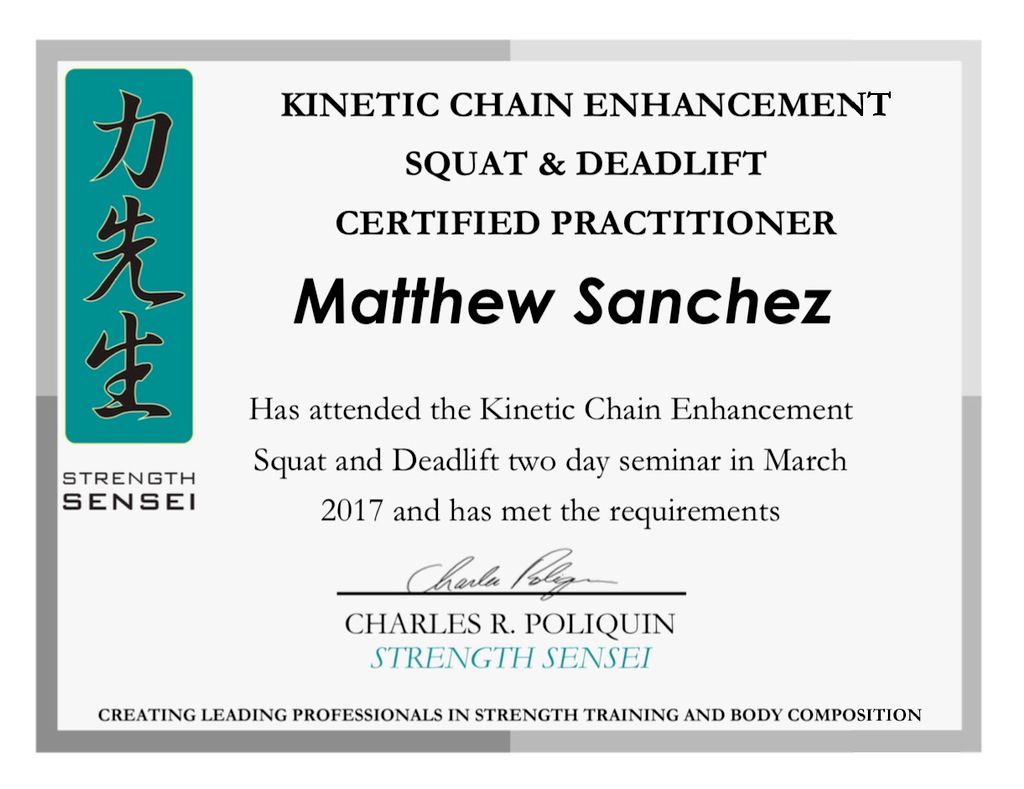 Strength Sensei Kinetic Chain Enhancement Certific
