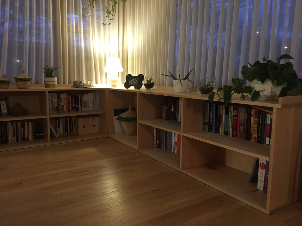 Ron crafted a custom bookshelf for our living room