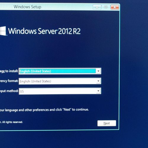 Just before installing Windows Server