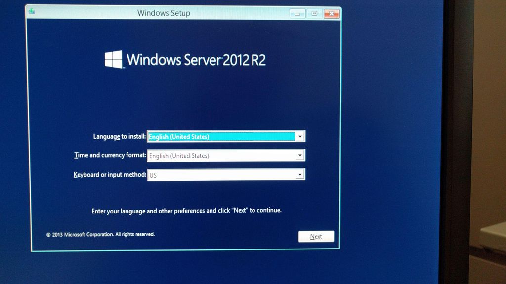 Just before installing Windows Server