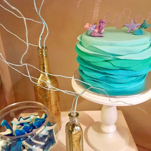 Wave ruffle cake for a mermaid themed 2nd birthday