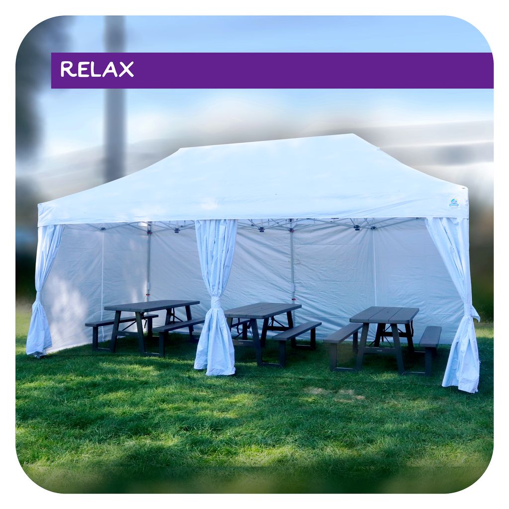 10'x20' Tent/Canopy w Curtain Walls + 3 Picnic Tab