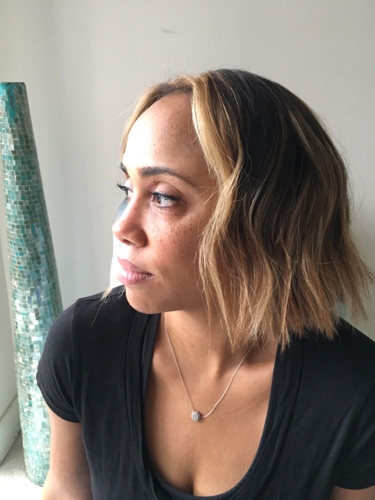 Custom cut and color. Hair color was originally bl