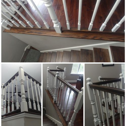 banister railing replaced/refinished, bullnose cut