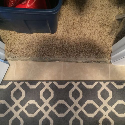 Before- carpet to tile transition repair