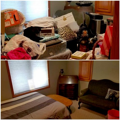Before and after of a spare bedroom turned junk ro