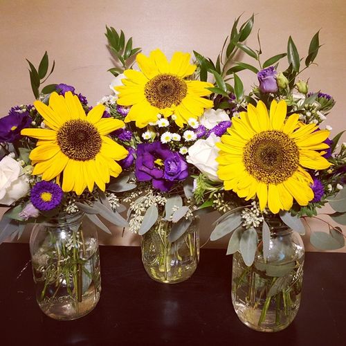 Bouquets for ceremony and centerpieces for the rec