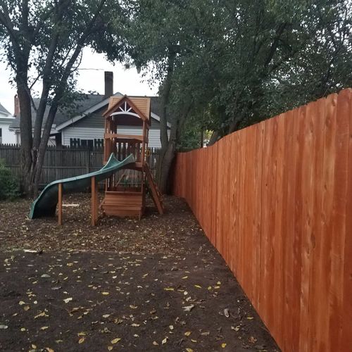 Install of a 60 foot cedar fence.  Tim did a excel