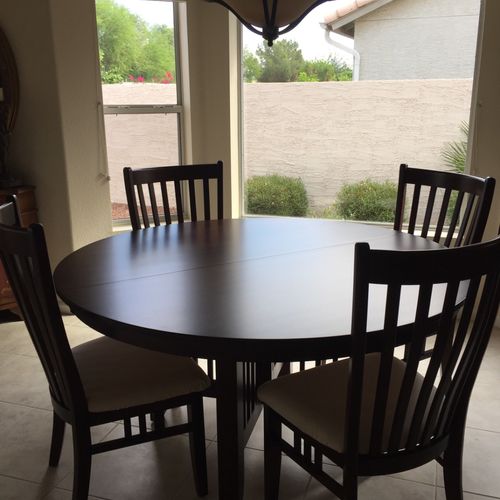 We had our solid maple dining set refinished from 