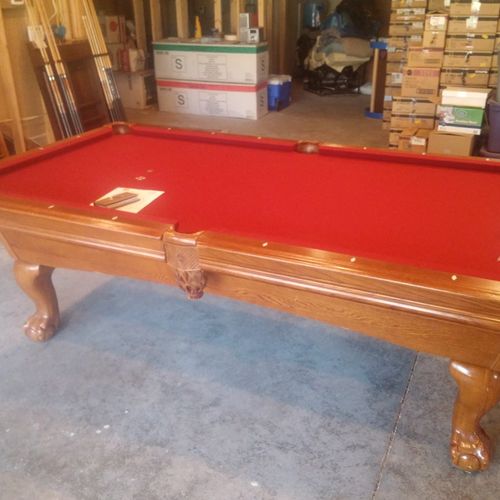 Move, assemble and re-cloth slate pool table.