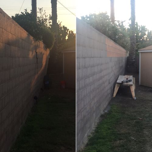 Leaning wall was rebuilt/repaired.