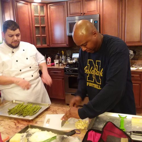 Chef Thomas gave my husband a cooking lesson. It t