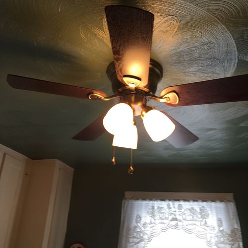 A ceiling fan was installed in my kitchen. Tom did
