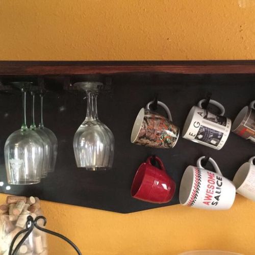 I love my custom coffee mug/wine glass rack! It ha
