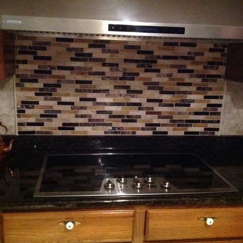The project was a kitchen backsplash using glass t