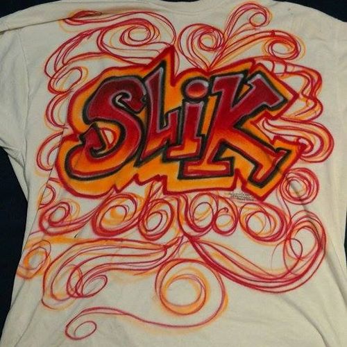Sylvia airbrushed a t shirt for my brother years a