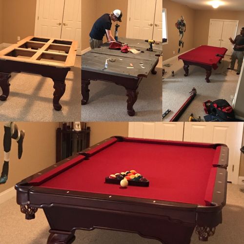 Pool table disassembled moved reassembled and refe