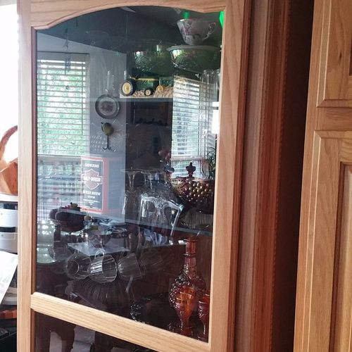 Built custom oak China cabinet with glass shelves 