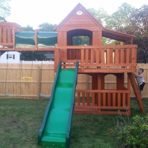 We hired Hugo to build a big swingset/playhouse fo
