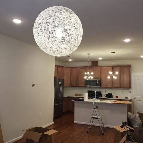 Keith installed four pendant lights and a thermost