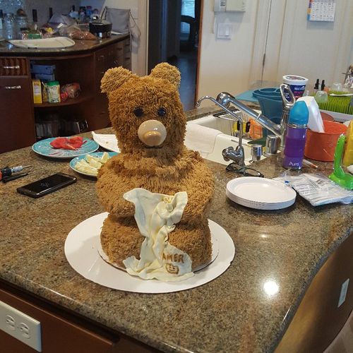 Leah designed a teddy bear cake for our son's firs