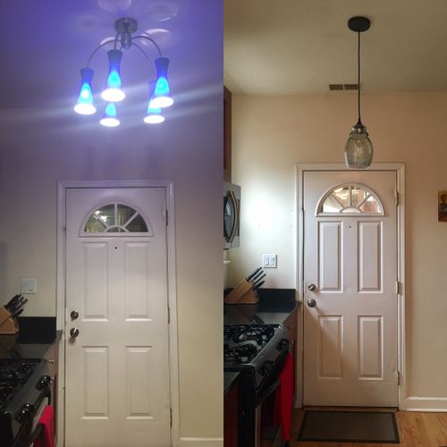 He replaced my hideous light fixture with a nice n