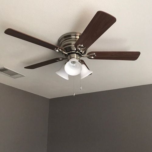 Removed 3 old and installed 3 new ceiling fans. A+