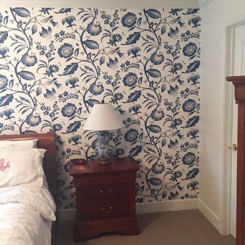 Al wallpapered an accent wall for me. Timely, prof
