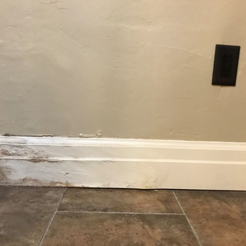 He replaced some drywall and baseboard that was wa