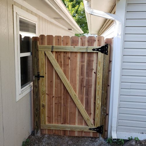 Solid fence door. Showed up on time, easy to work 