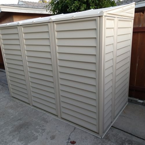 Brian assembled a 4x8 pre-fab vinyl shed for me by