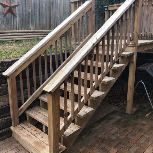 I have a wood stairs with a small deck in my back 