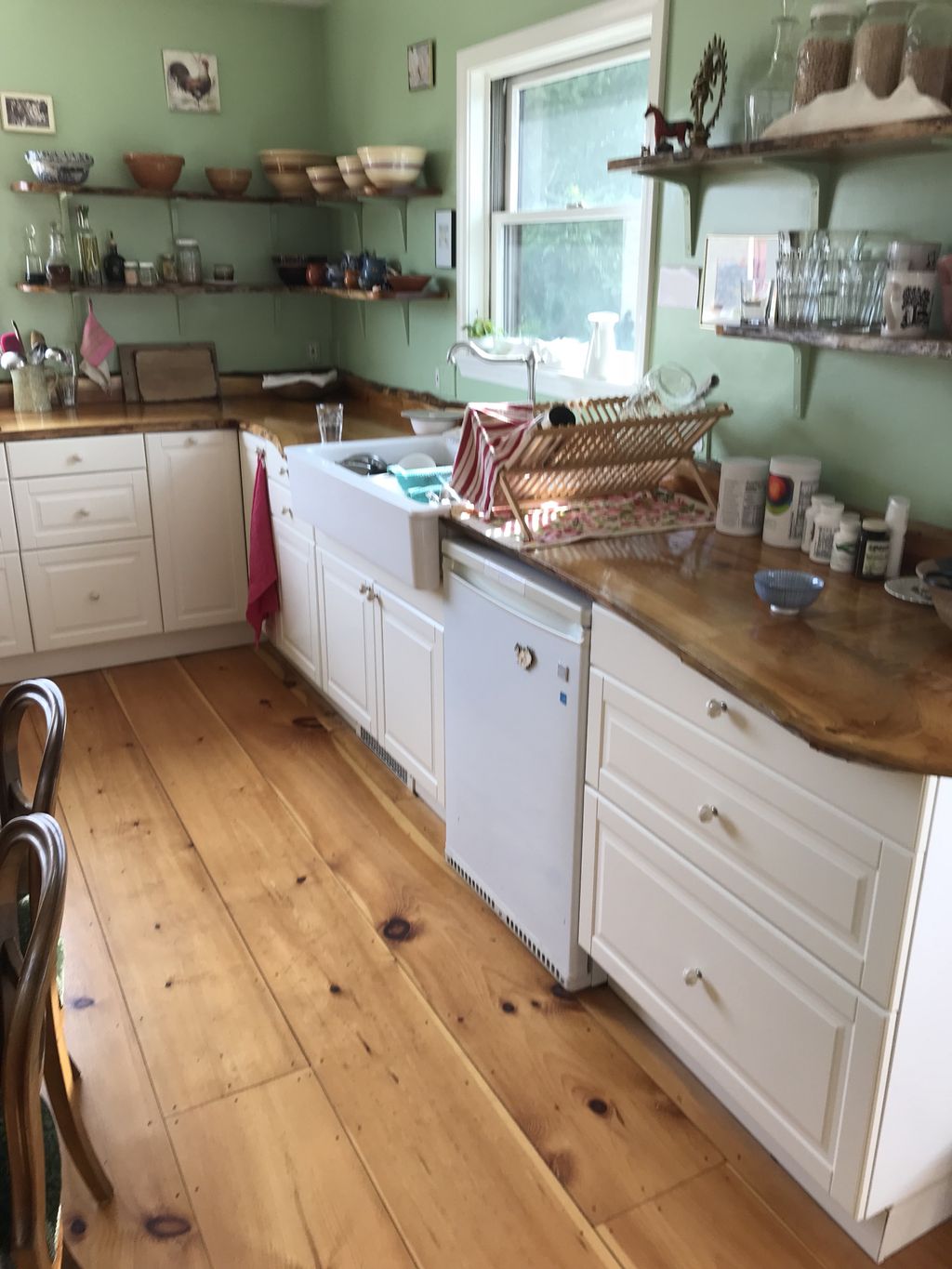 IKEA cabinets with live edge counter and shelves 